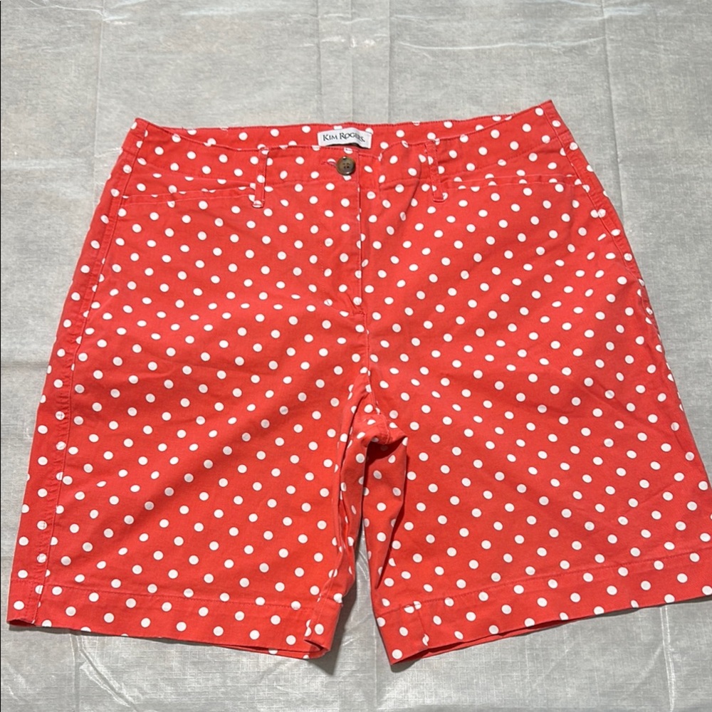 Kim Rogers White and Dark Pink Flat Front Shorts Women’s Size 12